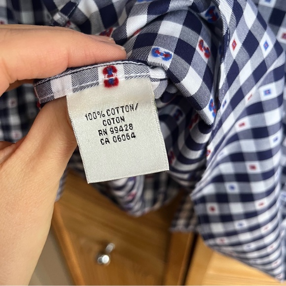 Bugatchi Uomo Shirt Mens M White Blue Check Classic Fit Long Sleeve Button Up - Picture 5 of 10